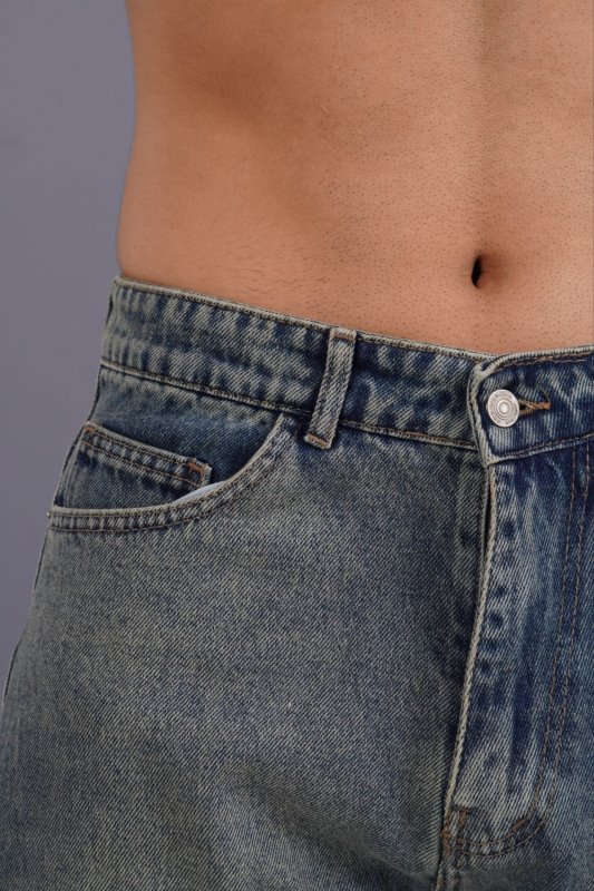 شلوار جین مام استایل مردانه آبی کثیف ساده کد 205890/10