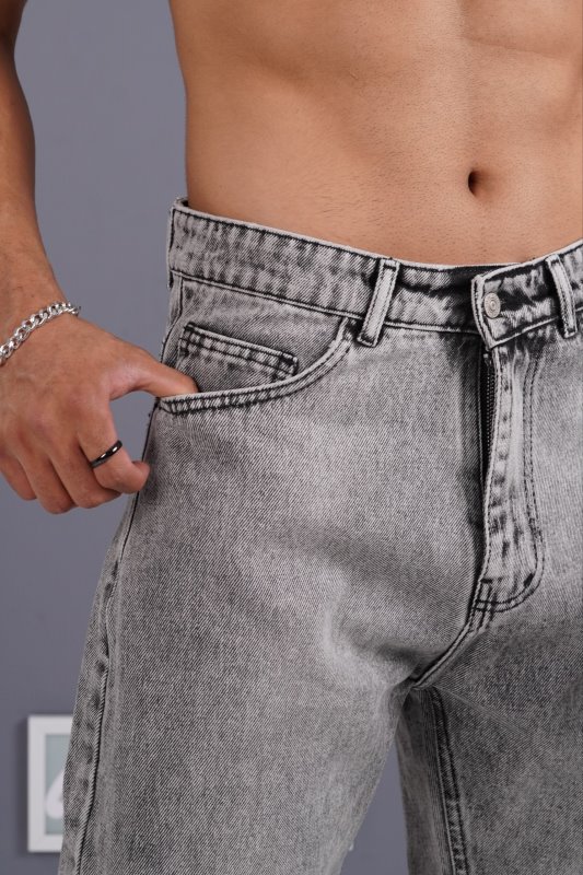 شلوار جین مام استایل مردانه طوسی روشن ساده کد 2058110/1