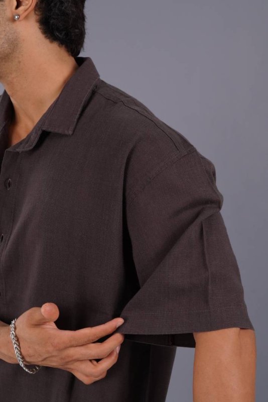 پیراهن مردانه لینن آستین کوتاه ساده 601629