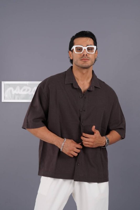 پیراهن مردانه لینن آستین کوتاه ساده 601629