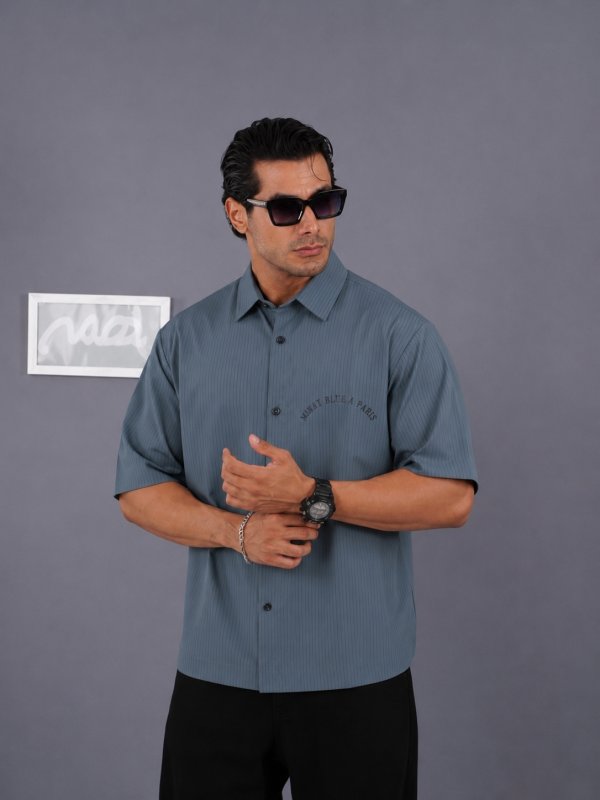 پیراهن مردانه راه راه آستین کوتاه چاپی کد 200601