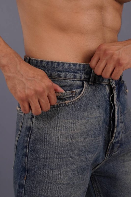 شلوار جین مام استایل مردانه آبی کثیف ساده کد 2058120/5