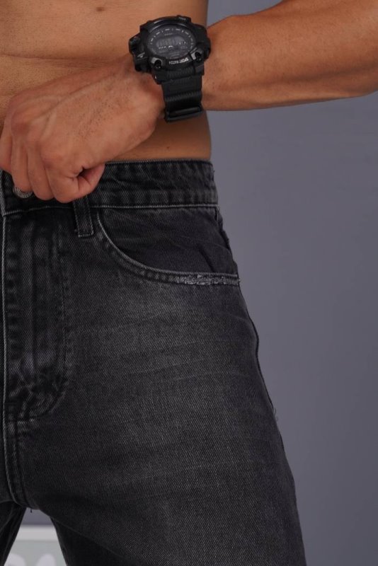 شلوار جین مام استایل مردانه ذغالی ساده کد 2058500/99