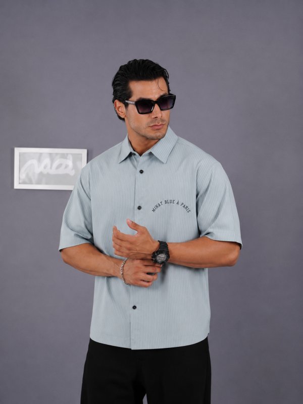 پیراهن مردانه راه راه آستین کوتاه چاپی کد 200601