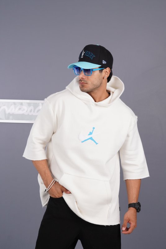 هودی مردانه آستین کوتاه تیکه خور چاپ پفکی کد 300802