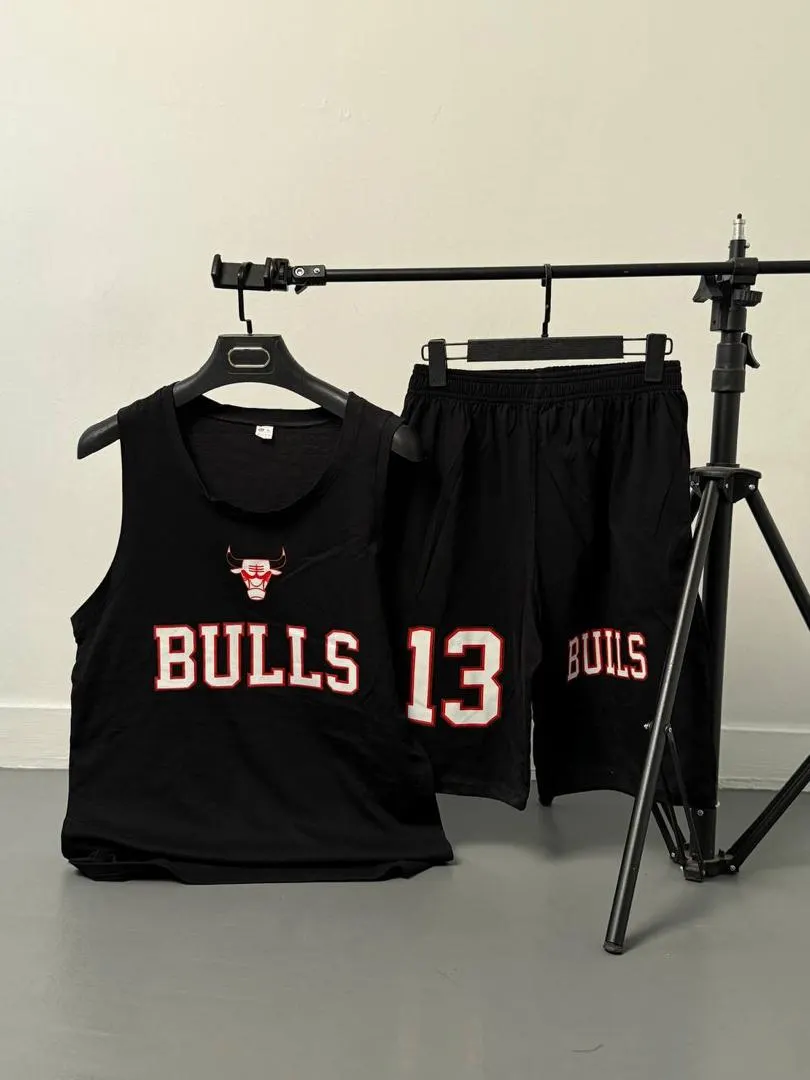ست رکابی شلوارک مردانه طرح BULLS مشکی — ناموجود