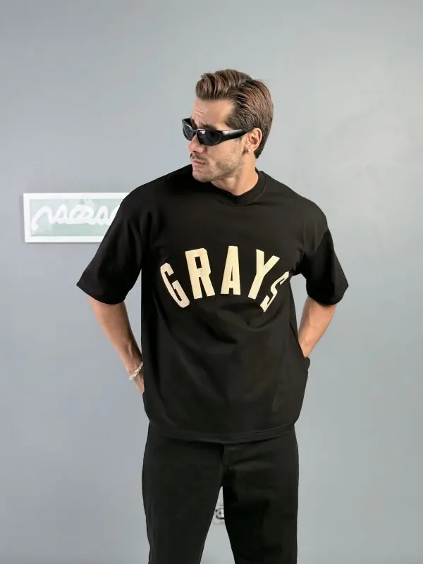 تیشرت مردانه چاپ دار لش طرح GRAYS — مشکی