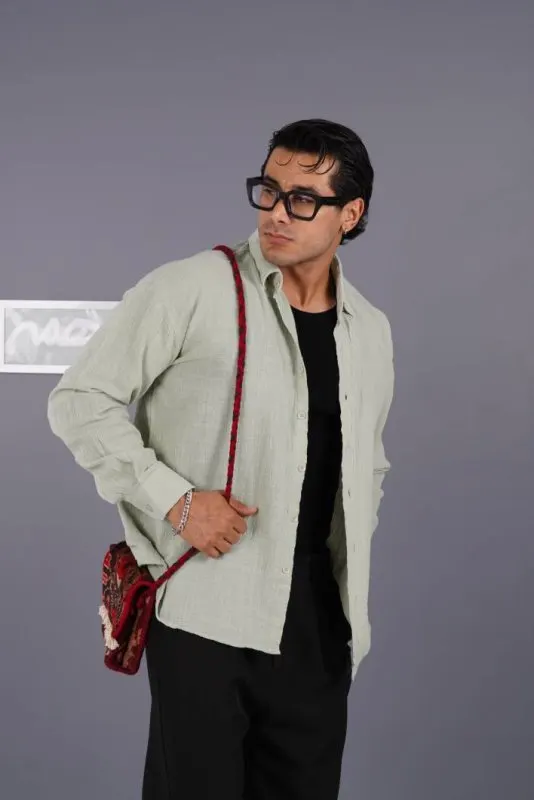 پیراهن مردانه لینن ساده 601626 — سبز