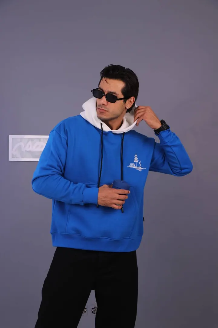 هودی مردانه گلدوزی دو رنگ — آبی