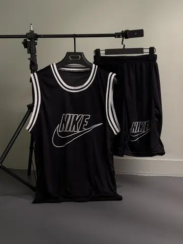 ست مردانه تاپ شلوارک سوزنی طرح NIKE مشکی کد 515304
