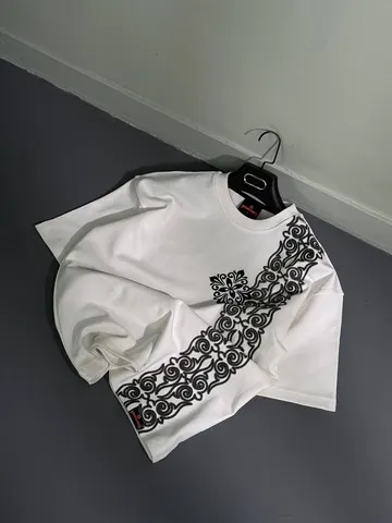 تیشرت طرح دار مردانه گل خطی سفید کد 218103