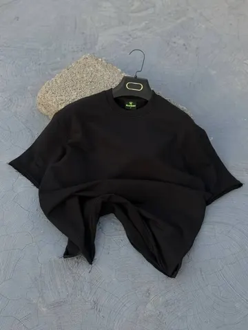 تیشرت دورس سه نخ مردانه کثیف دوزی مشکی کد 217640