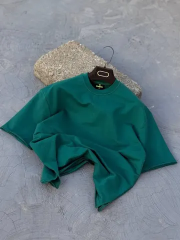 تیشرت دورس سه نخ مردانه کثیف دوزی سبز کد 217640