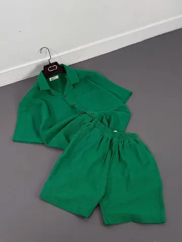 ست پیراهن شلوارک سبز کد 520303