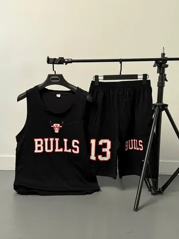 ست رکابی شلوارک مردانه طرح BULLS مشکی کد 519306