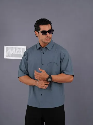 پیراهن مردانه راه راه آستین کوتاه چاپی کد 200601
